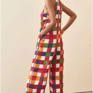 Anthropologie Farm Rio Gingham Mock Neck Jumpsuit NWOT